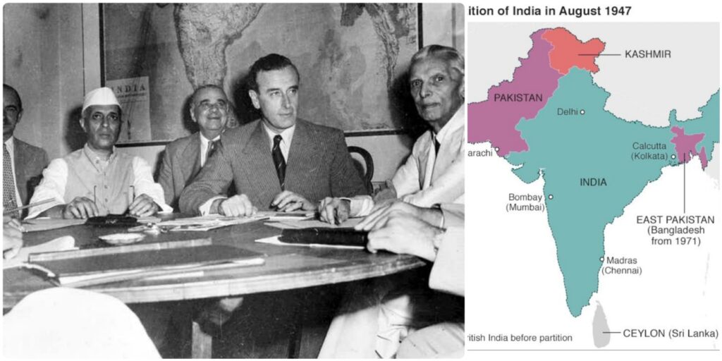 Lord Mountbatten with Nehru and Jinnah
