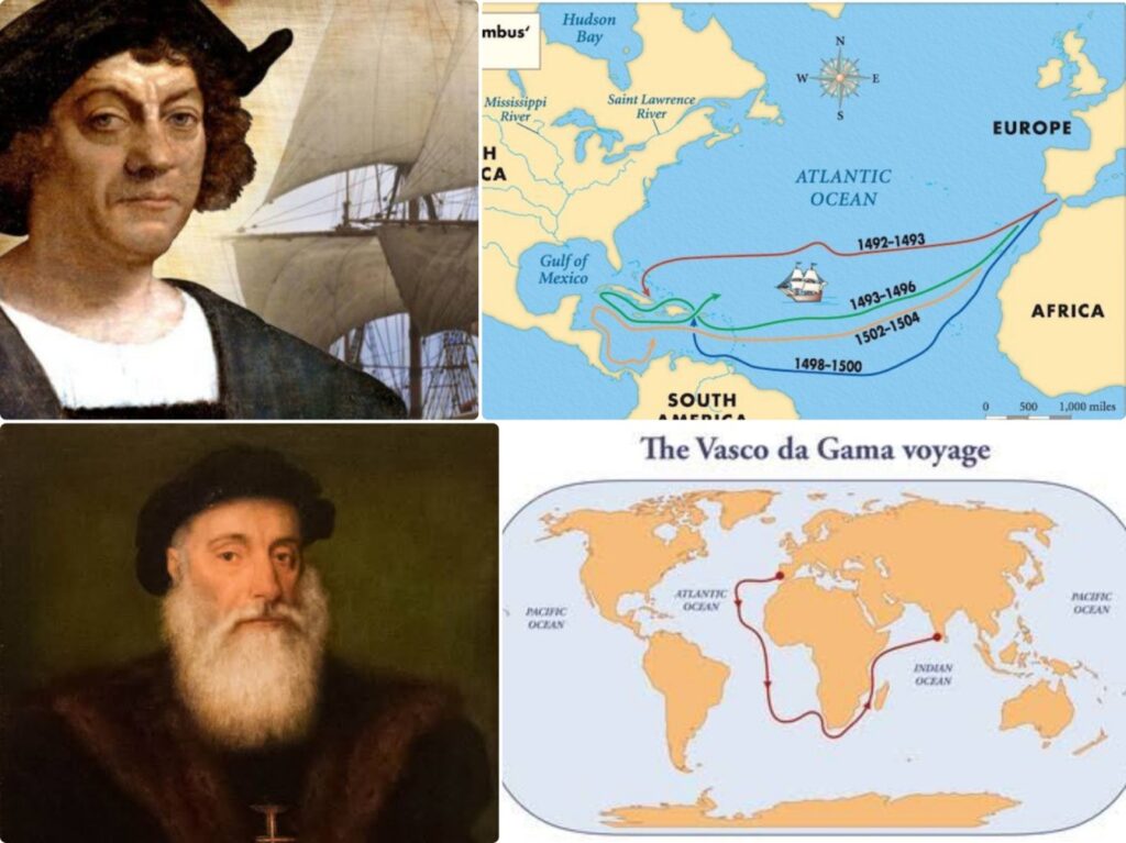Christopher Columbus and Vasco da Gama voyage to find India